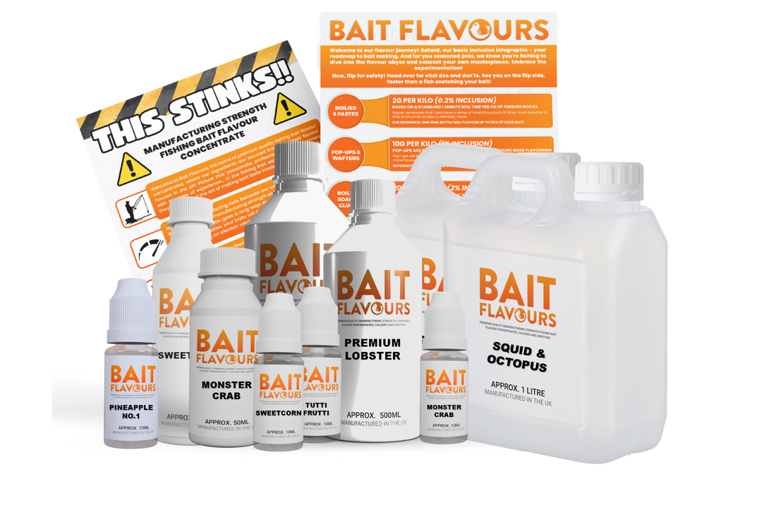 Bait Flavours - Fishing bait flavour concentrate collection image 10ml-1000ml bottles